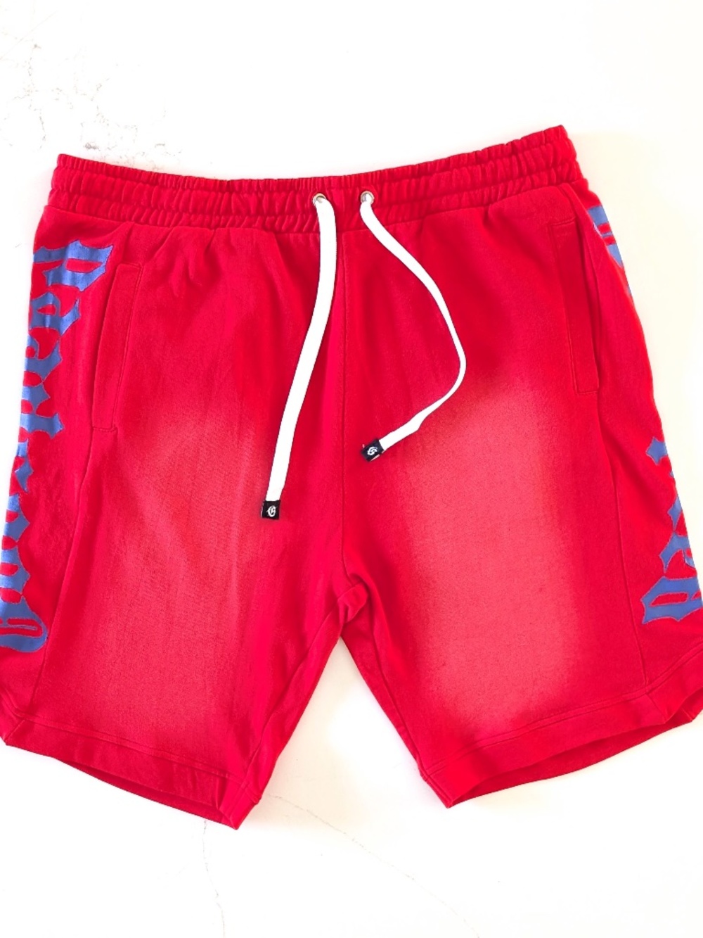 Godspeed NY Courtside Shorts XL Red Distressed Sun Fade Graphic Sweatshort NWT